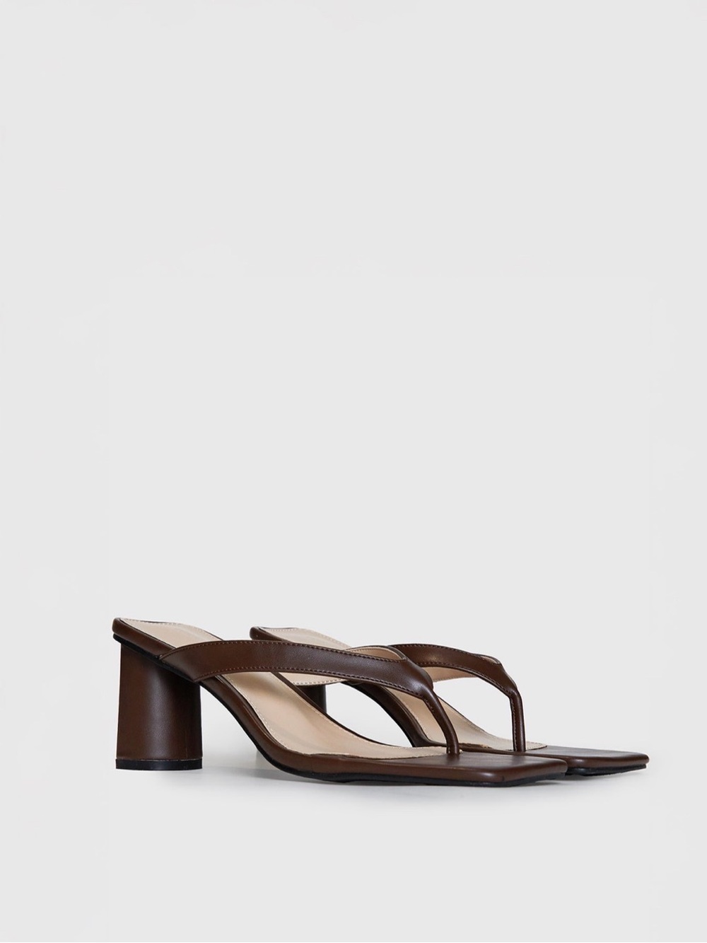 Princess Polly Brown Leather Thong Block Heel Sandals